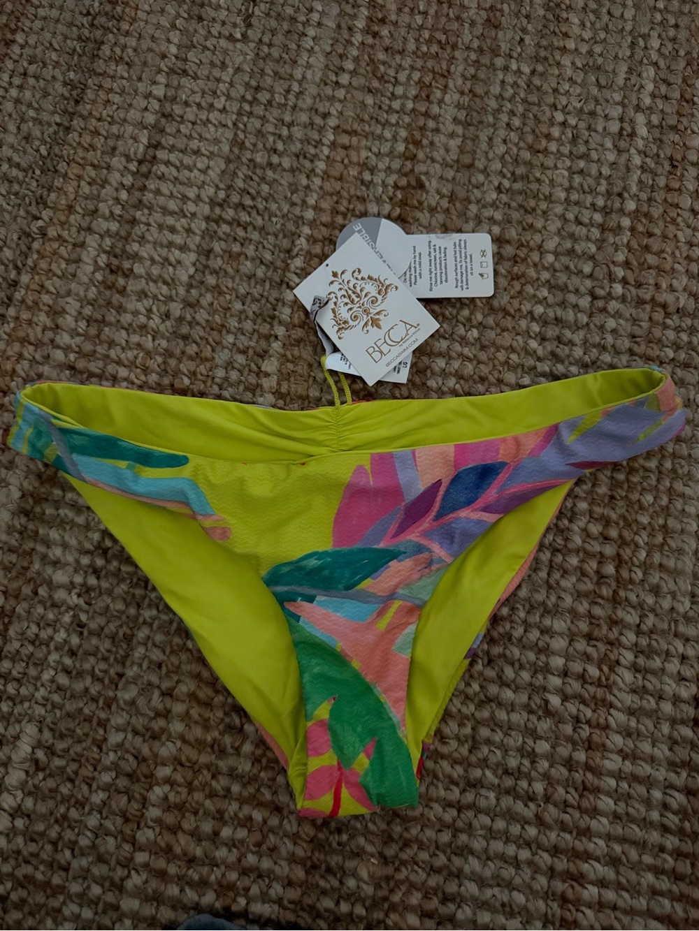 BECCA Lime Green Tropical Print Women’s Bikini Bottom